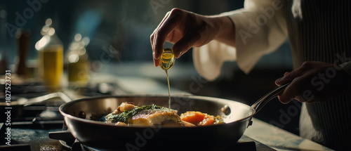 AI generator image of Cooking in a wok, where the chef pours oil or sauce into the hot, smoking food. Stir-frying or deep-frying in a wok. cooking method shown in the picture is stir-frying,