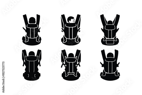 Baby Carrier Solid Silhouette Vector Set