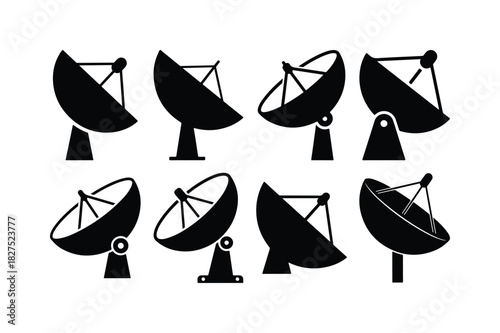 Satellite Dish Solid Silhouette Vector Set