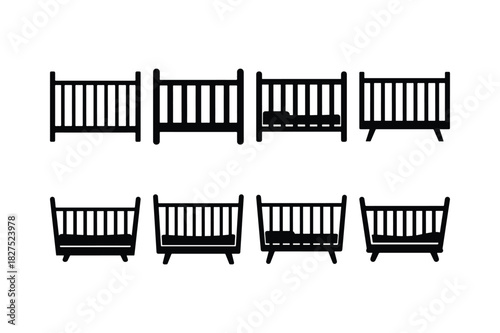 Baby Crib Solid Silhouette Vector Set