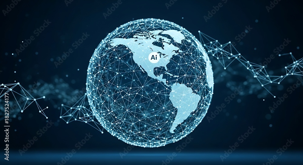 Obraz premium Global Artificial Intelligence Network Connecting the World with Futuristic Digital Connections
