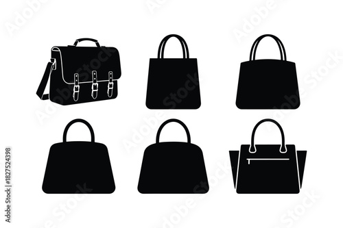 Bag Solid Silhouette Vector Set