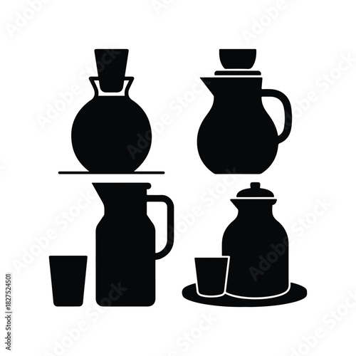 Bedside Water Jug Solid Silhouette Vector Set