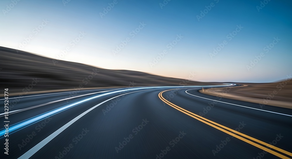 Naklejka premium Open Road Ahead Journeying Through Vast Landscapes Towards the Horizon