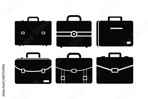 Briefcase Solid Silhouette Vector Set
