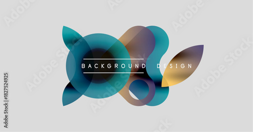 Abstract colorful shapes overlap, creating dynamic visual effect. Soft gradients blend blues, purples, oranges. Minimalist design suitable backgrounds.