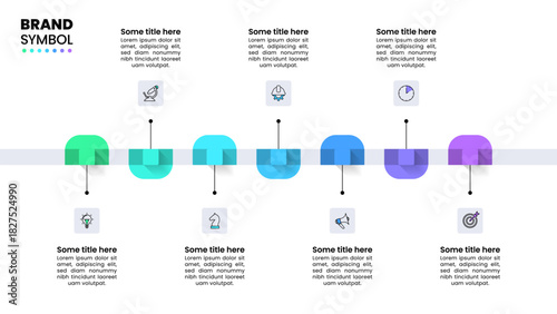 Infographic template. Horizontal line with 7 squares