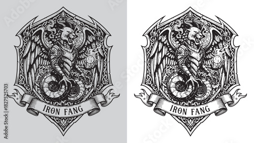 Steampunk Armored Cat-Dragon Hybrid with Magic Orb Emblem