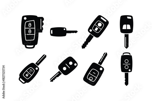 Car Key Solid Silhouette Vector Set