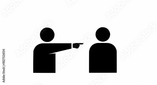 Two people silhouettes, one pointing finger at the other, symbolizing accusation or direction.