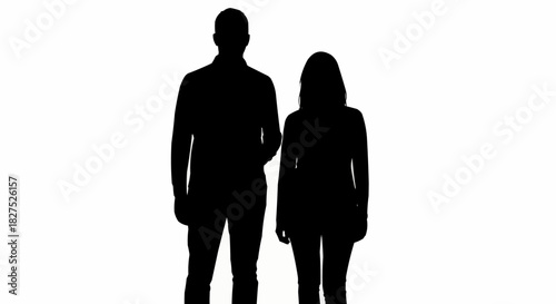 Full body silhouette of a man and a woman standing together.