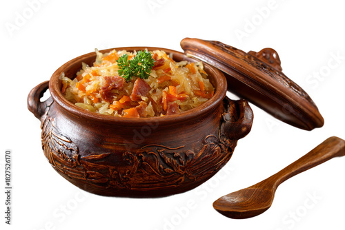 Bigos with mushrooms isolated on transparent background