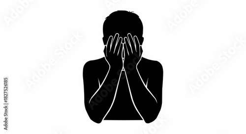 Silhouette of a person covering face with hands expressing sadness and despair.
