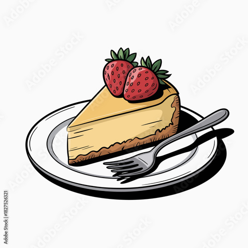 A tempting slice of cheesecake topped with fresh strawberries on a plate, perfect for dessert lovers seeking a delicious and visually appealing treat.