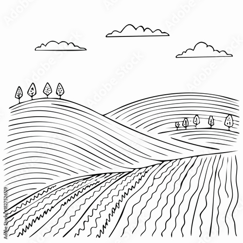 Contour farming shows cultivated terraces on hilly landscape at Daytime