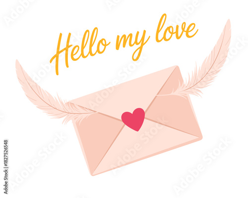 An artistic representation of a love letter featuring an envelope adorned with feathers and a heart, embodying romance, affection, and heartfelt communication.