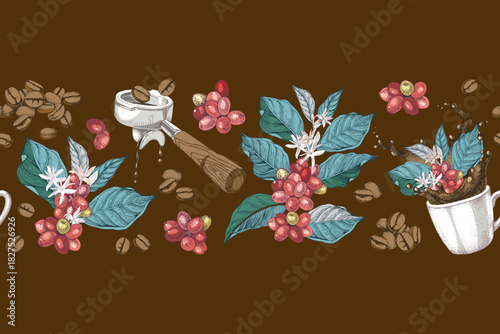 Coffee border seamless pattern vector