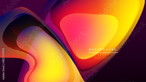 Abstract fluid shapes blend vibrant colors. Dynamic composition creates modern visual impact. Background design features smooth gradients, curves.