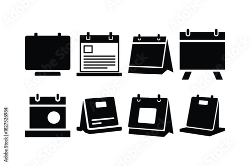 Desk Calendar Solid Silhouette Vector Set