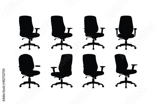 Desk Chair Solid Silhouette Vector Set
