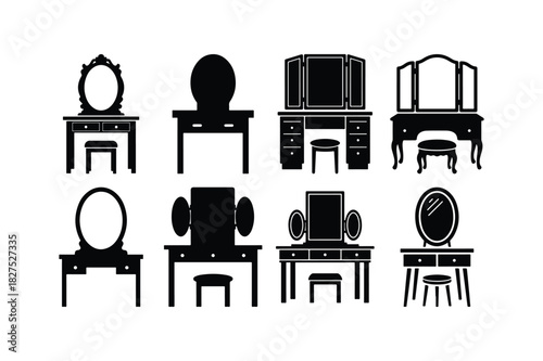 Dressing Table Solid Silhouette Vector Set