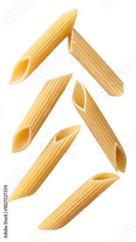 Raw Penne Pasta Pieces Isolated on Transparent Background