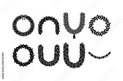 Flower Garland Solid Silhouette Vector Set