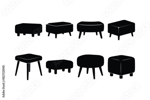 Footrest Solid Silhouette Vector Set
