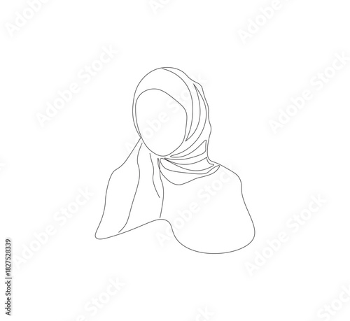 Single line drawing of a woman wearing a hijab. White background, Vector illustration graphic design continuous line drawing. Vector illustration