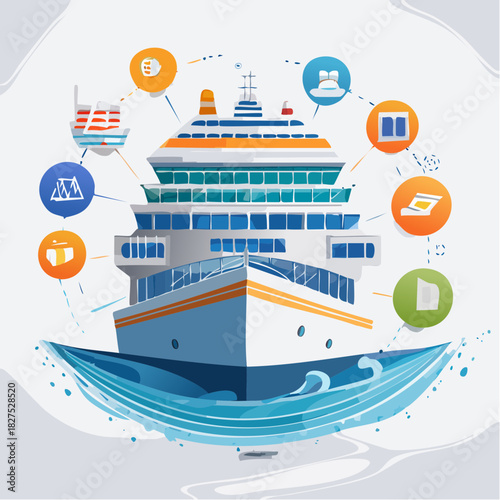 Cruise ship surrounded by service icons