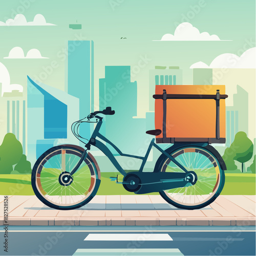 Delivery bicycle with cargo box on city street