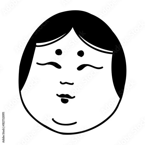 縁起物　おかめ　線画