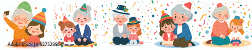 vector grandmother and granddaughter celebrating new year