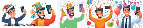 vector of a man taking selfie celebrating the new year