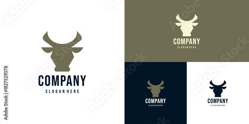 Illustration of Bull Head Minimalist Farm Animal Cow Strong Logo Design Template