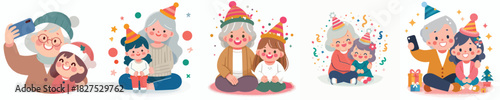 vector grandmother and granddaughter celebrating new year