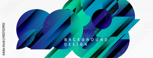 Abstract geometric shapes, vibrant blue turquoise gradients. Modern design, dynamic composition, suitable background element.