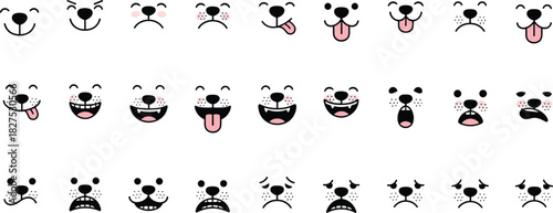Collection of Cute Cartoon Dog Faces Expressing Various Emotions happy
