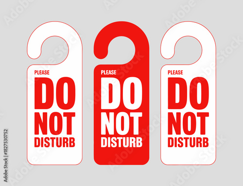 This creative illustration depicts three distinct door hangers labeled 'Do Not Disturb,' emphasizing privacy and personal space in a visually striking design.