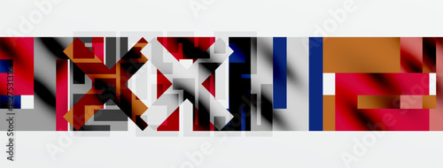 Abstract geometric shapes, vibrant colors, white background. Composition suggests modern art, design elements present.