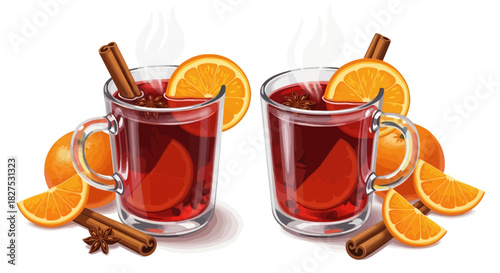 Traditional Mulled Wine Glasses with Orange and Spicces