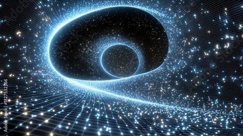 Fototapeta Naklejka Na Ścianę i Meble -  Abstract digital tunnel of glowing particles.