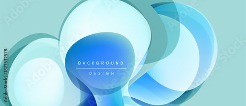 Abstract blue design. Overlapping circles create dynamic visual effect. Light background enhances flowing shapes, modern aesthetic.