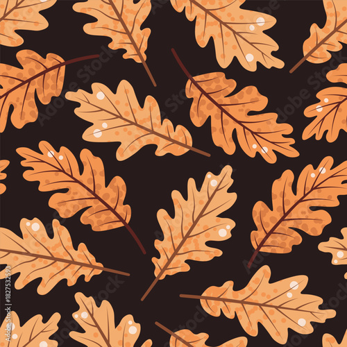 Oak Leaves Seamless Pattern Flat Vector. Autumn, Seasonal Decor. Repeat Print for Fabric, Gift Wrap, Web Background. Nature Inspired Design.