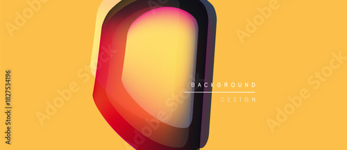 Abstract design features vibrant orange, red hues. Geometric shape dominates composition, gradients create depth. Text reads background design.