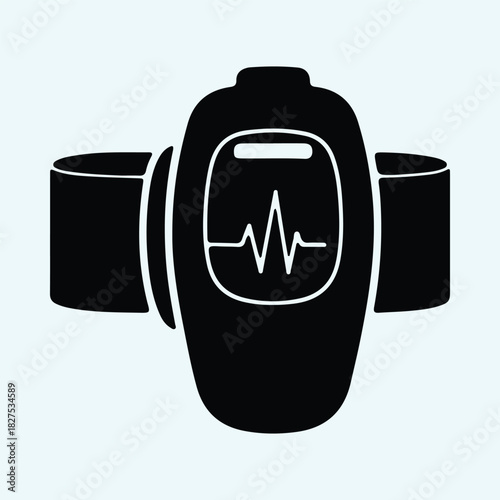 Illustration smartwatch heart rate monitor display black silhouette vector