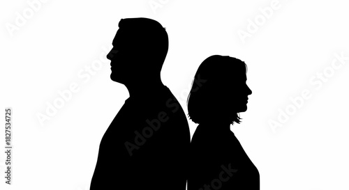 Silhouette of a Man and Woman Standing Back to Back.