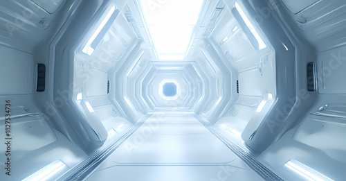 Fototapeta Naklejka Na Ścianę i Meble -  Futuristic White Corridor Design