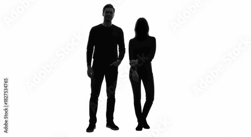 Full body silhouettes of a man and a woman standing together.