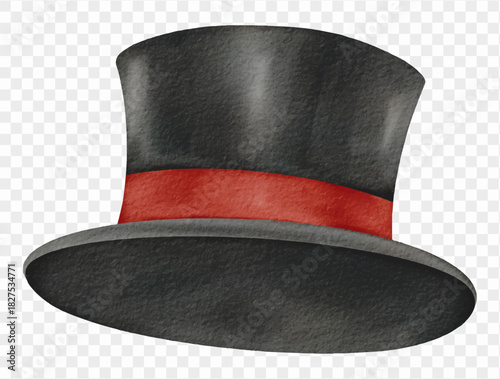 Watercolor black top hat illustration for winter Christmas design elements. Vector.